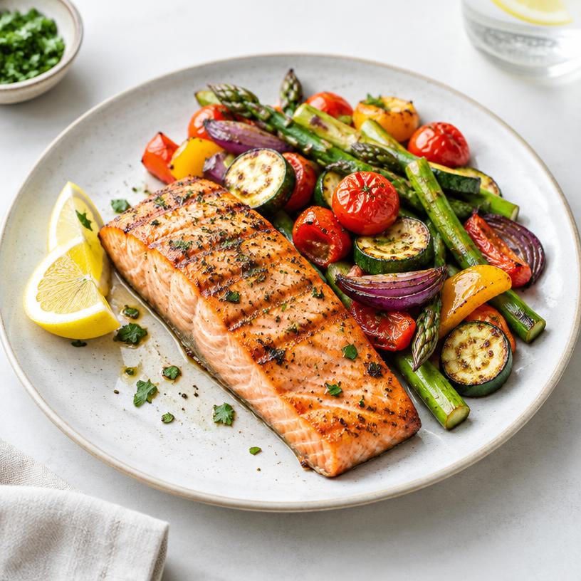 Salmão com legumes